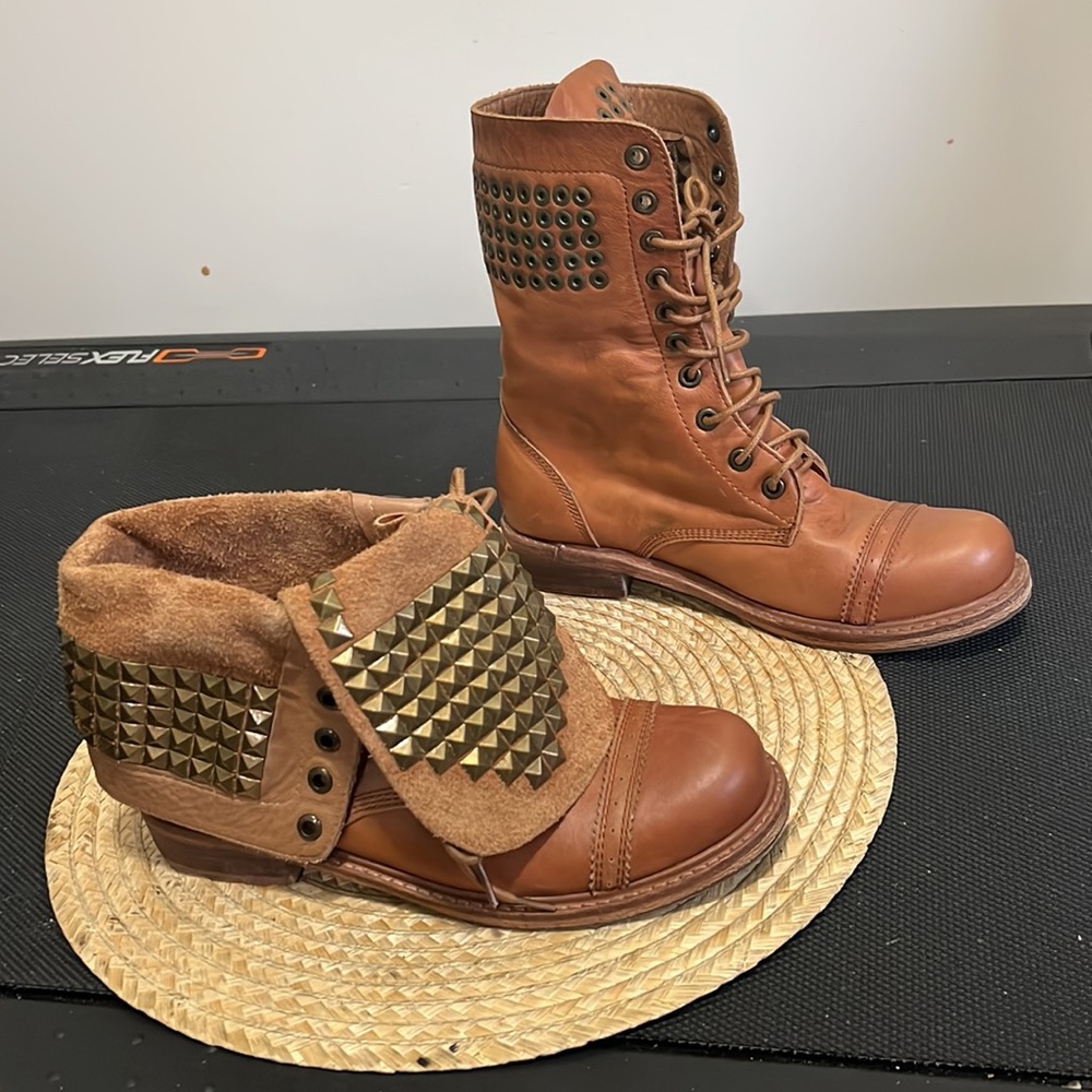ZIGI Girl Funky Western Fold Over Leather Combat Boots Size 8.5